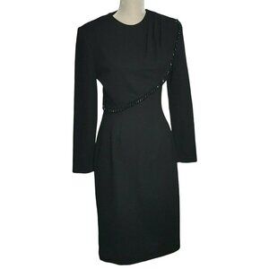 Etoile Womens Dress Size 6 Vintage Sheath Black Beaded Midi Long Sleeve